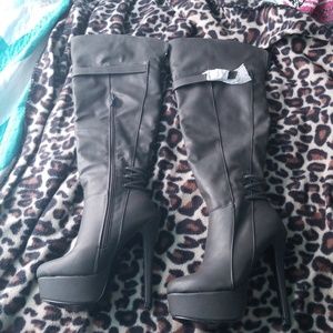 Grey over the knee heeled boots BRAND NEW